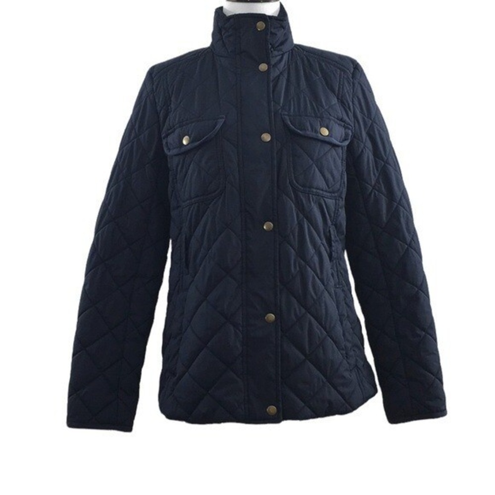 Gap Factory Navy Blue Uniform Quilted Jacket‎ Womens Small Snap Puffer